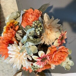 Vibrant Faux Floral Bouquet in Sage, Orange and Cream